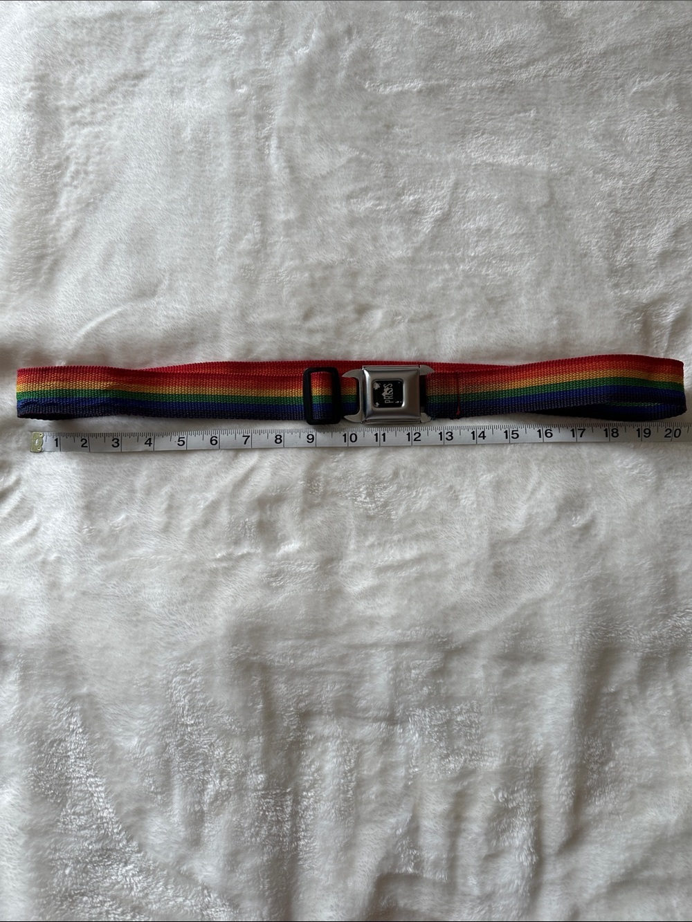 Unisex 🌈 Rainbow Stripe Webbing Belt Seatbelt Closure Unique Pride Vintage 🌈 - Picture 5 of 5